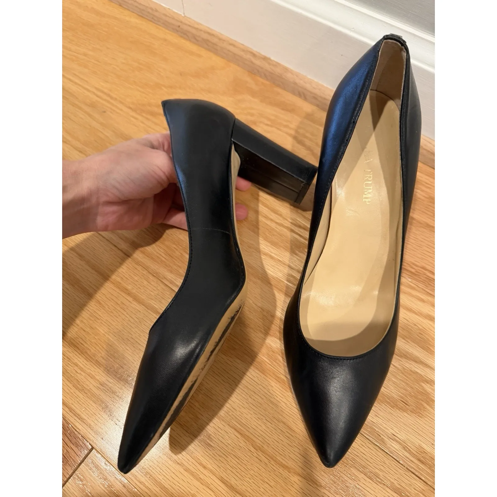 Ivanka Trump Black Chunky Heel Pumps Leather Sz 9.5 - Image 4