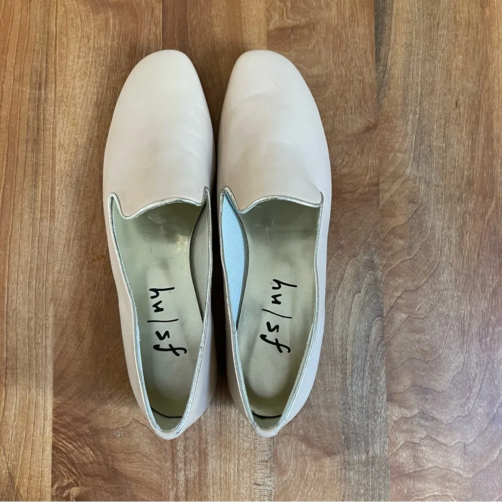 French Sole New York FS/NY Blush Loafer Leather Gold Trim Beige Nude Flats 8.5 Tan - Image 4