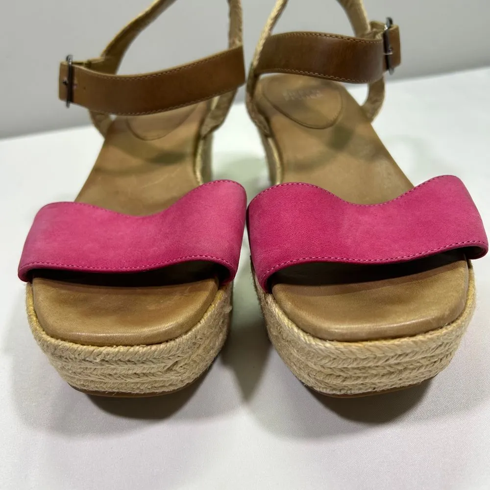 Eileen Fisher Pink & Tan Espadrille Platform Wedge Sandals Shoes‎ Womens 8 - Image 2