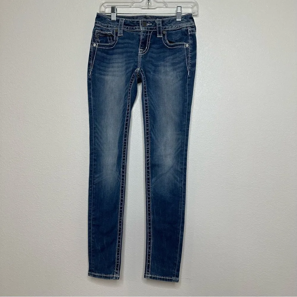 Miss Me Jeans Size 26 Signature Skinny Low Rise Flap Pockets Embroidered Biker - Image 10