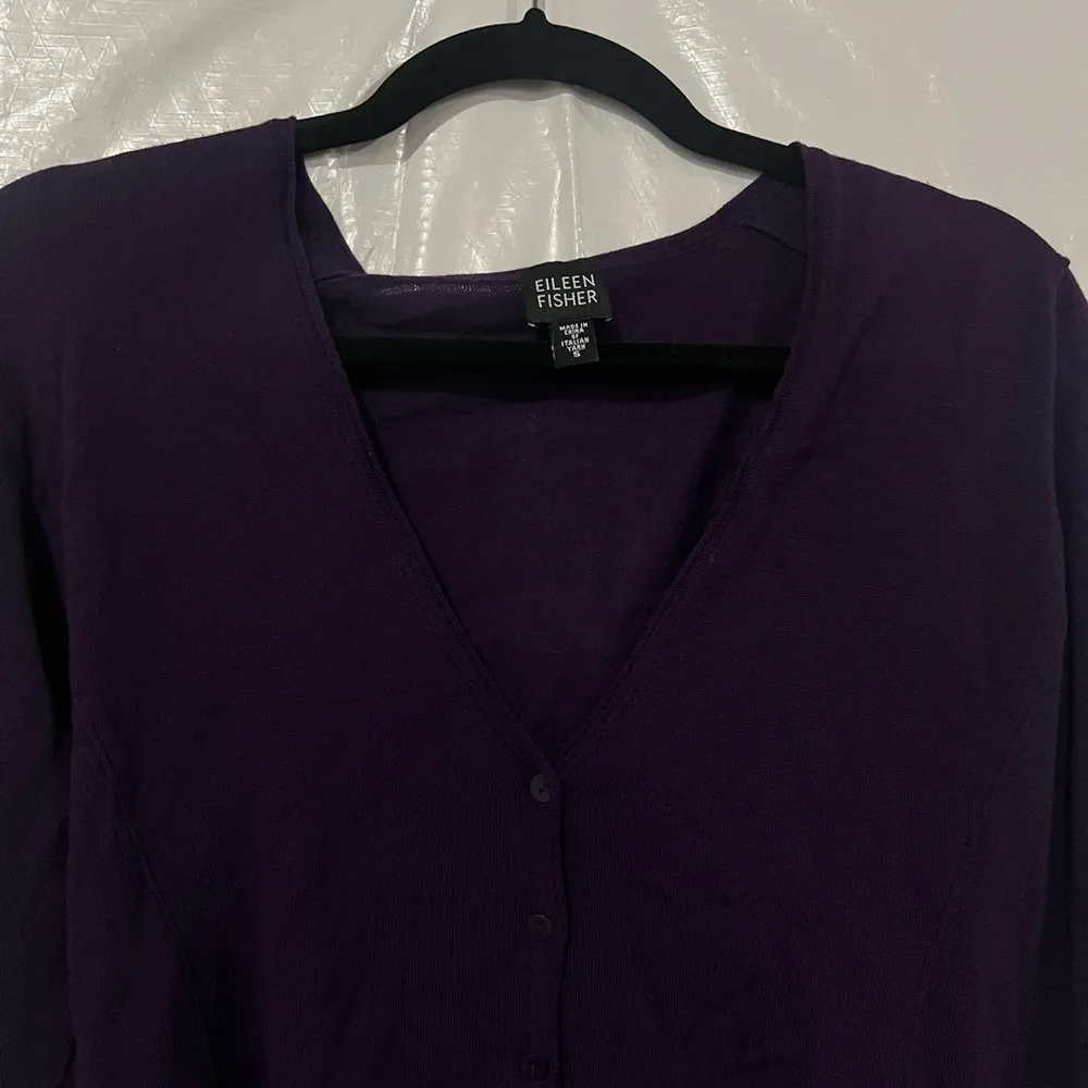 Eileen Fisher Purple Merino Wool Cardigan Sweater Size Small - Image 2