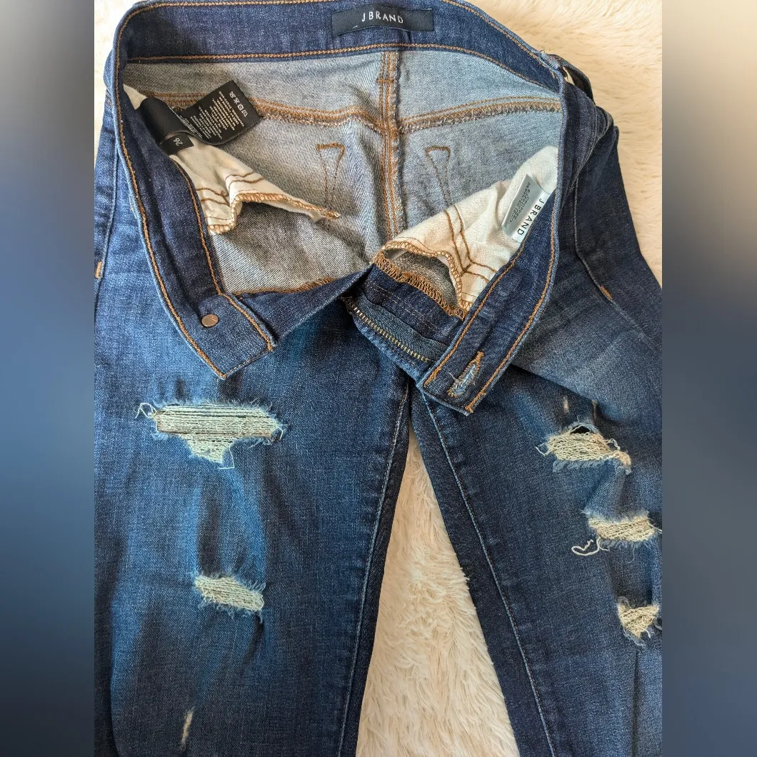 J Brand Cropped Skinny Leg Jeans in Demented Trouble Destroyed Blue Indigo Sz 26 - Image 6