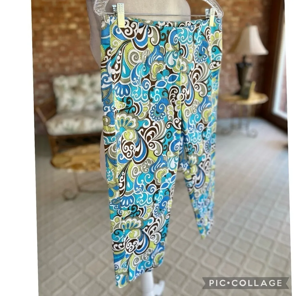 Boston Proper Blue Teal Paisley Cropped Capri Pants S - Image 7