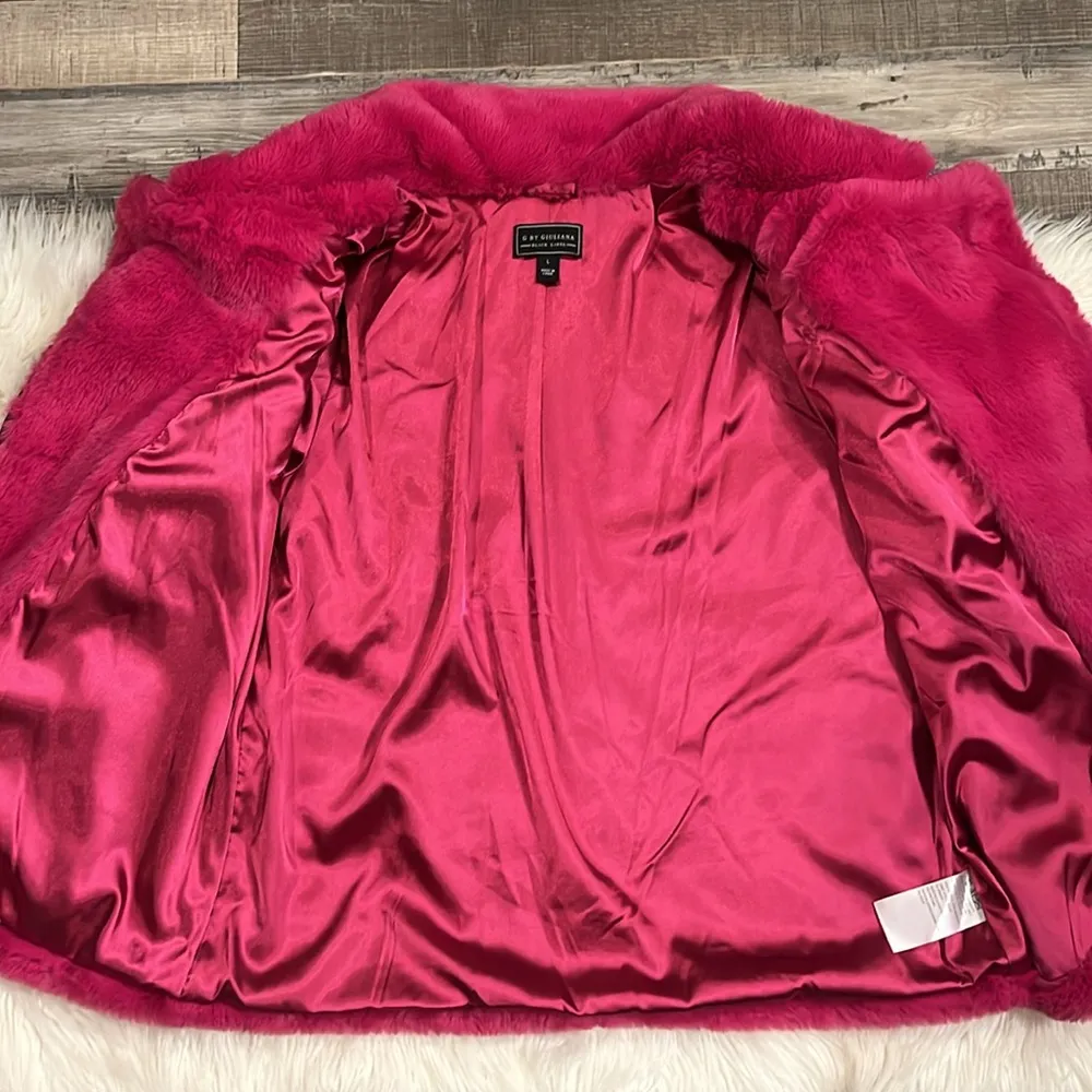 plush faux fur moto asymmetrical jacket fuchsia L - Image 9