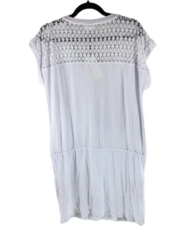 Calvin Klein Crochet-Shoulder Tunic Swim Cover Up Drawstring Pockets White S/M - Image 3