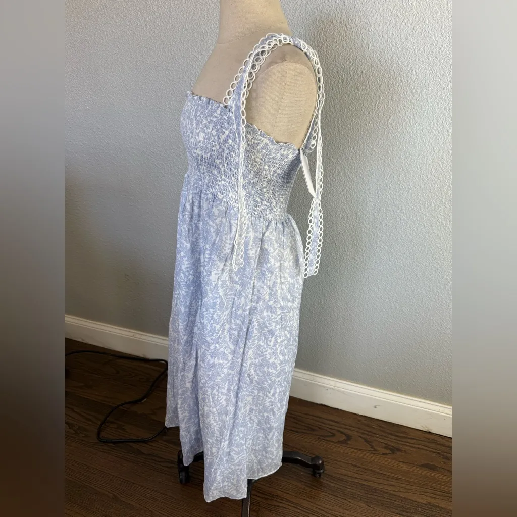 NWT O.P.T. Sonia Midi Dress Size Small Floral Print Smocked White - Image 5