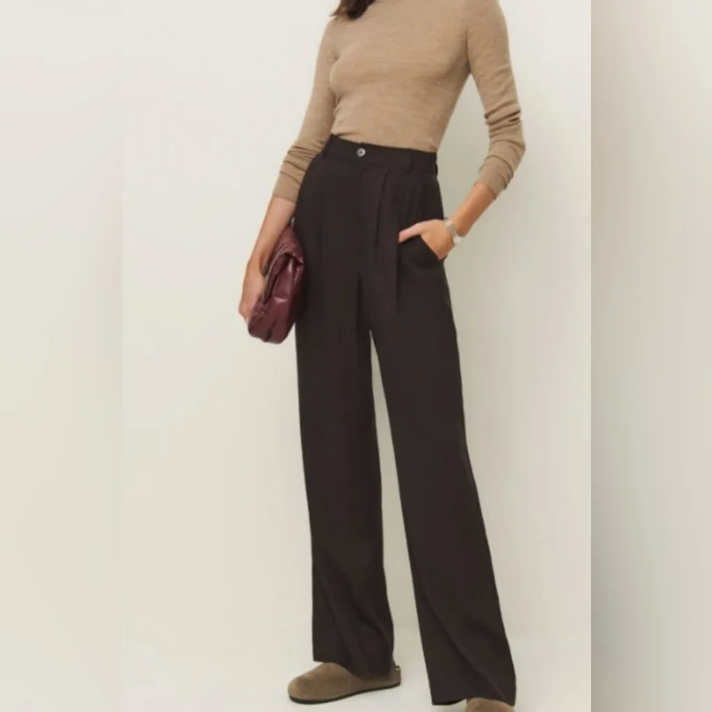 Reformation Mason Pant Sz 2 in Black Business Casual Pleated - Image 9