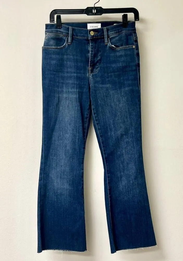 Frame Le High Rise Frayed Hem Stretch Denim Flare Jeans Dublin Women's Size 27 - Image 3
