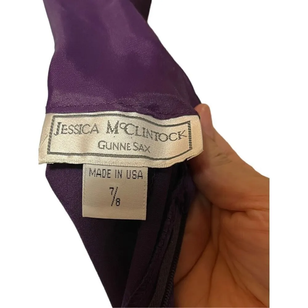 Vintage Jessica‎ McClintock Gunne Sax Purple Satin Beaded Halter Gown Size 7/8 - Image 12