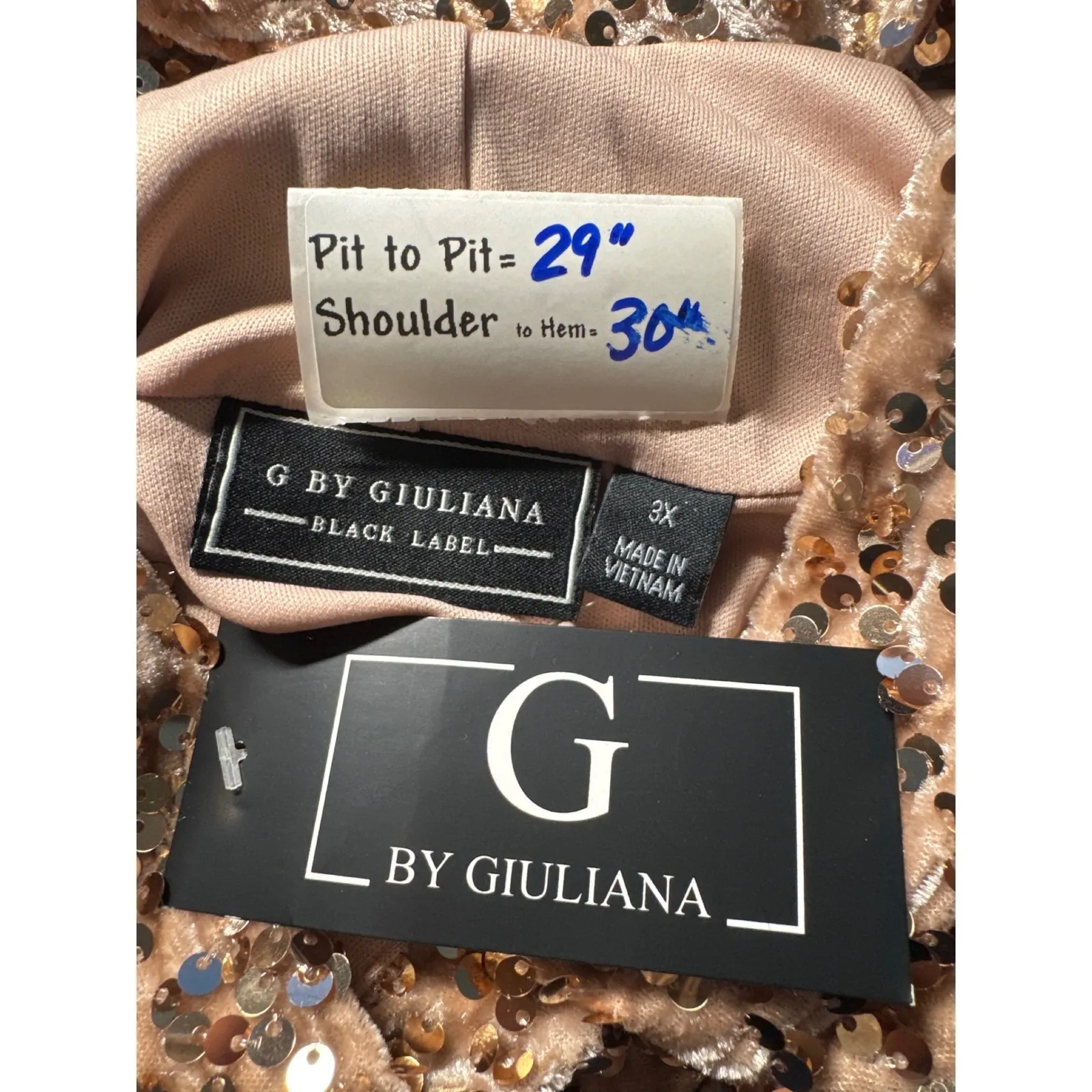 G by Giuliana Black Label Women's 3X Rose Gold Sequin Hoodie Top - Image 2