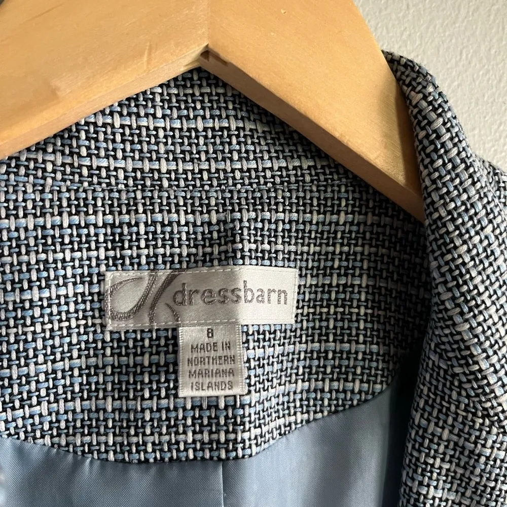 Vintage Dressbarn Longline Coat Sz 8 Minimalist Blue Tweed Open Front Jacket - Image 5