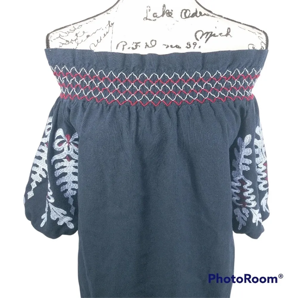 Rebellion again Embroidered Off Shoulder Dress Tunic Dress Flower Embroidery S - Image 3