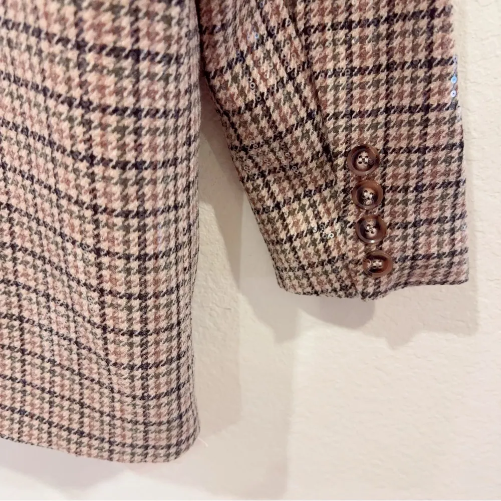 J.ING Jing Brown Houndstooth Sequin Oversized Blazer Suit Jacket Size Small NWT - Image 5