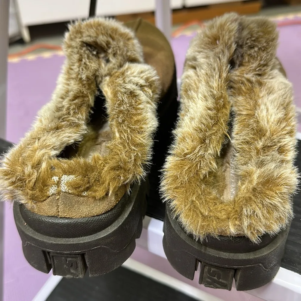 Skechers Womens Fortress Clog Chunky Slipper Slip On Brown with Faux Fur Size 10 - Image 5