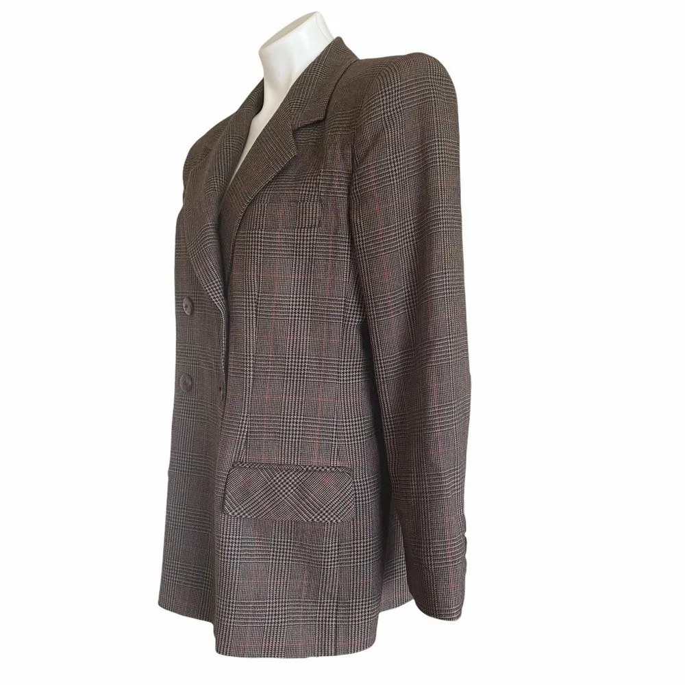 GIORGIO SANT ANGELO Wool Houndstooth Blazer Size 12 Brown - Image 4