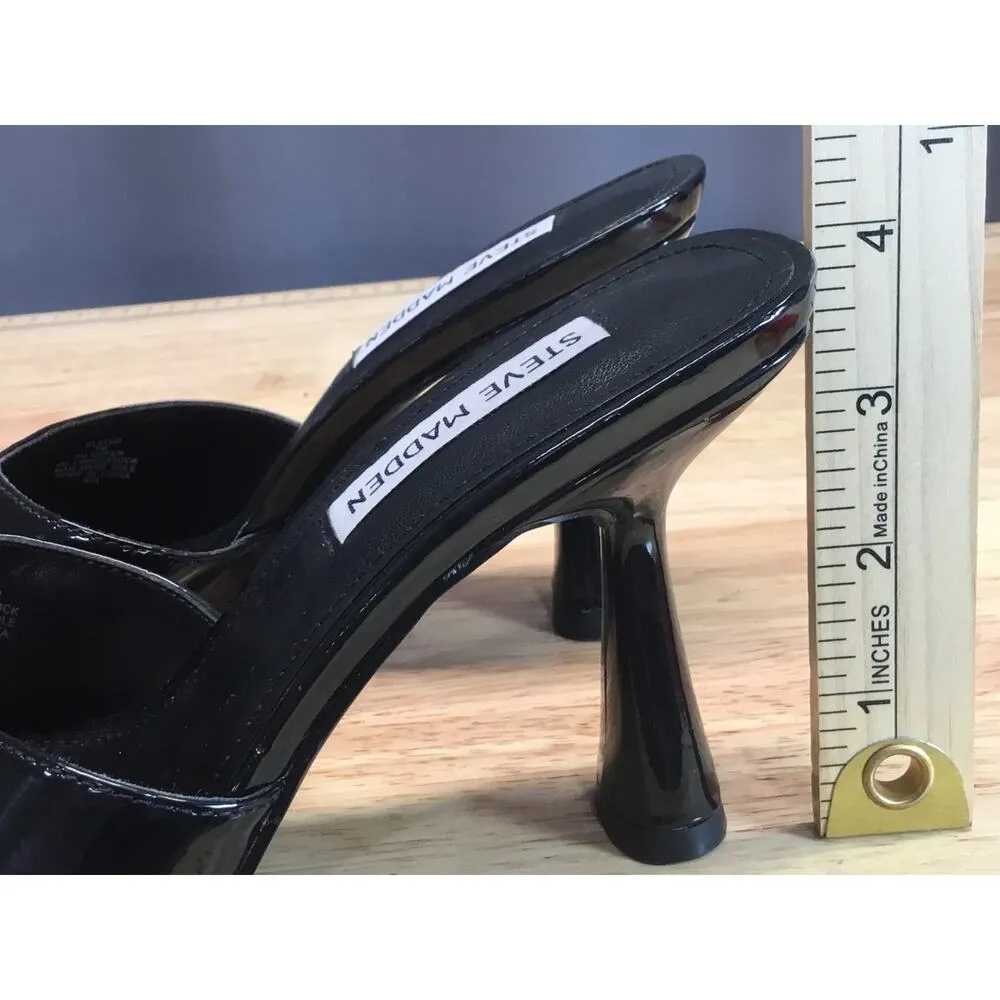 Steve Madden Elated Womens 7M Black Patent Leather Square Toe Cone Slide Sandals - Image 7