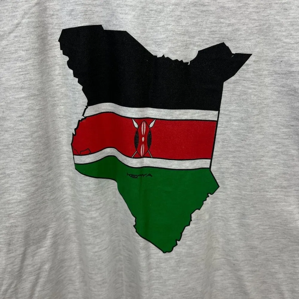 Vintage Y2K Kenya Flag T-Shirt Hanes Beefy XL Gray Map Graphic Usilete Compe Tee - Image 7