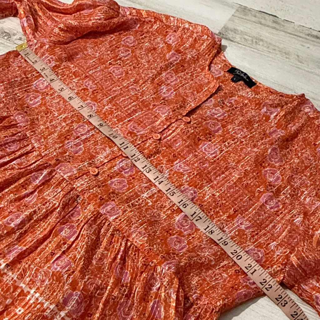 RD and KoKo Vibrant Orange Floral Sheer Bohemian Blouse Size Large - Image 14