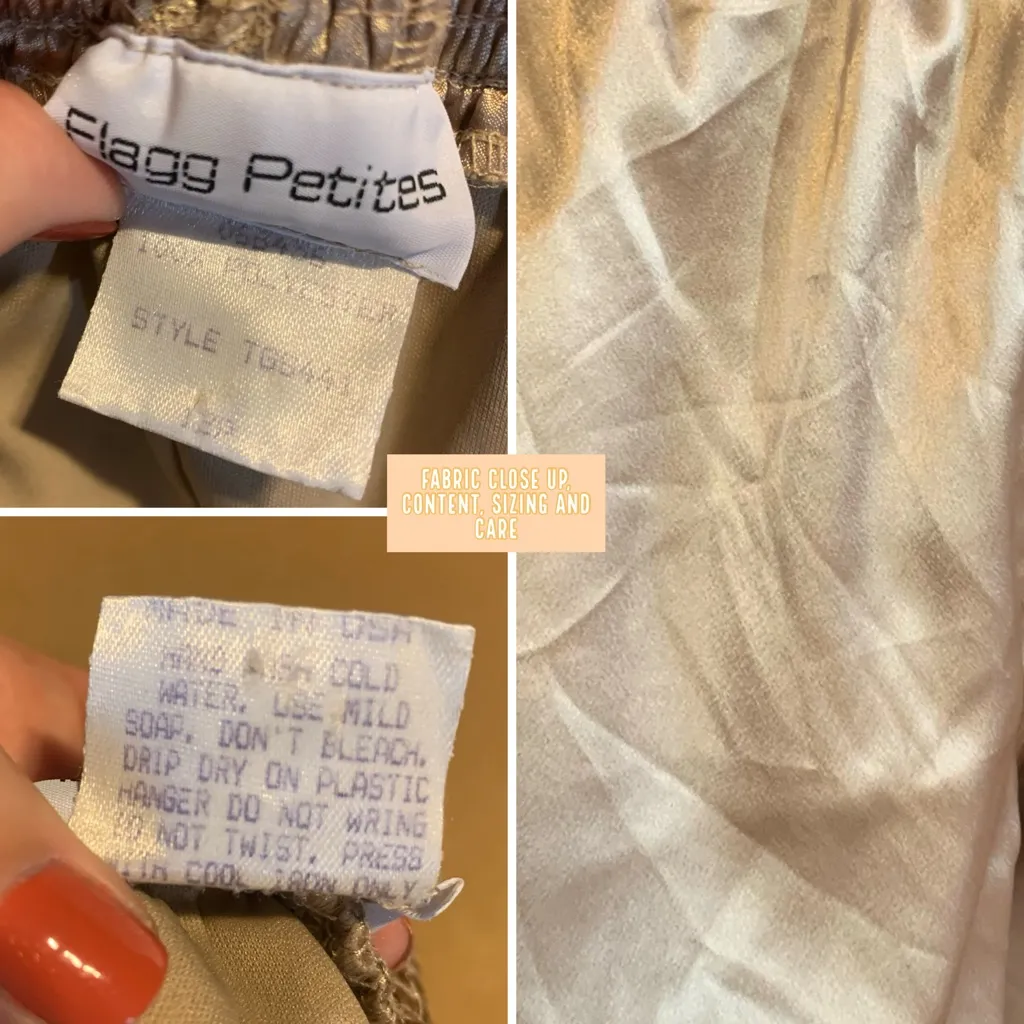 VINTAGE 1980'S FLAGG PETITES GOLD SATIN ELASTIC WAIST TROUSERS (12P) - Image 10