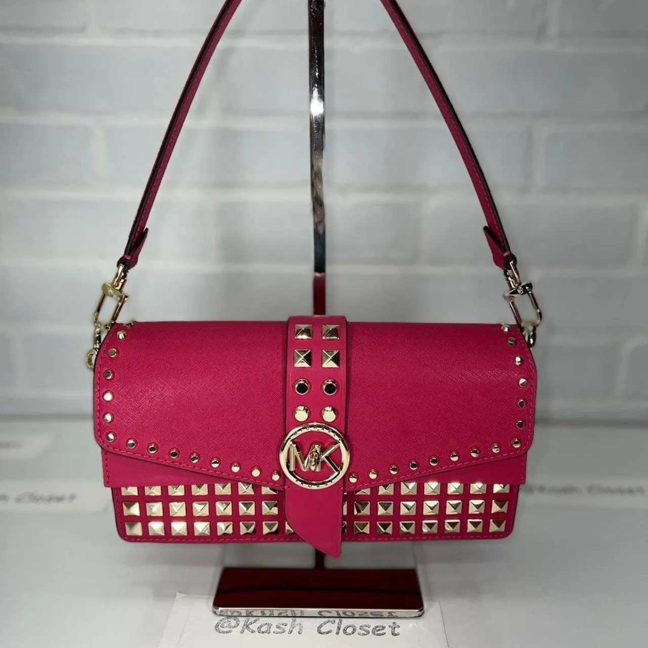 Rubin Red Greenwich Medium Studded Shoulder Bag - Image 6