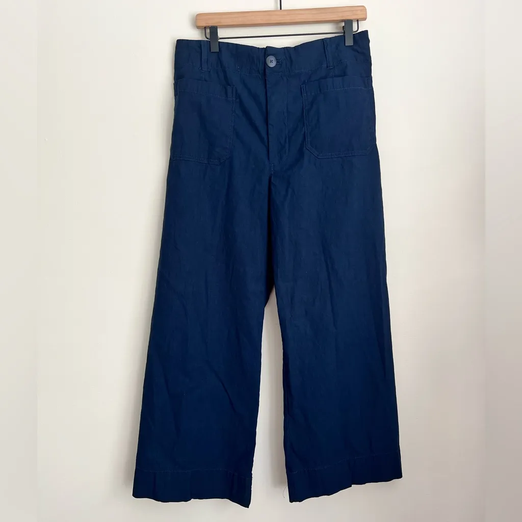Anthropologie Maeve The Collette wide leg pants Linen blend crop navy blue 33 - Image 2