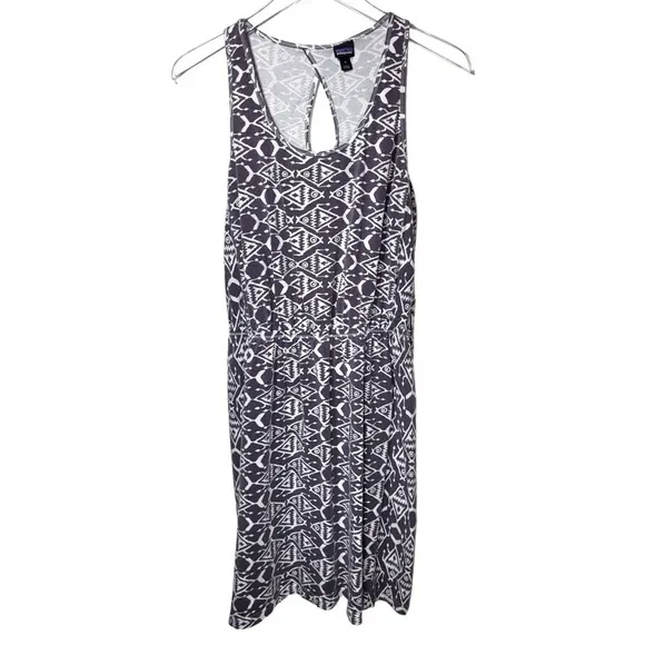 Patagonia Travel Back Keyhole Aztec Print Mini Dress in Dark Grey/White - Image 15