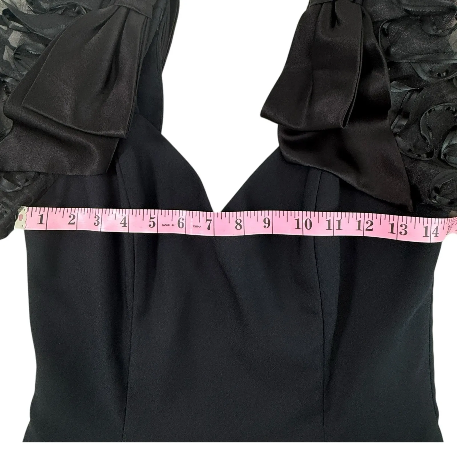 Late Edition‎ Ltd Vintage 80s Black Puff Sleeve Dress 4 Bow Cocktail Party Retro - Image 3