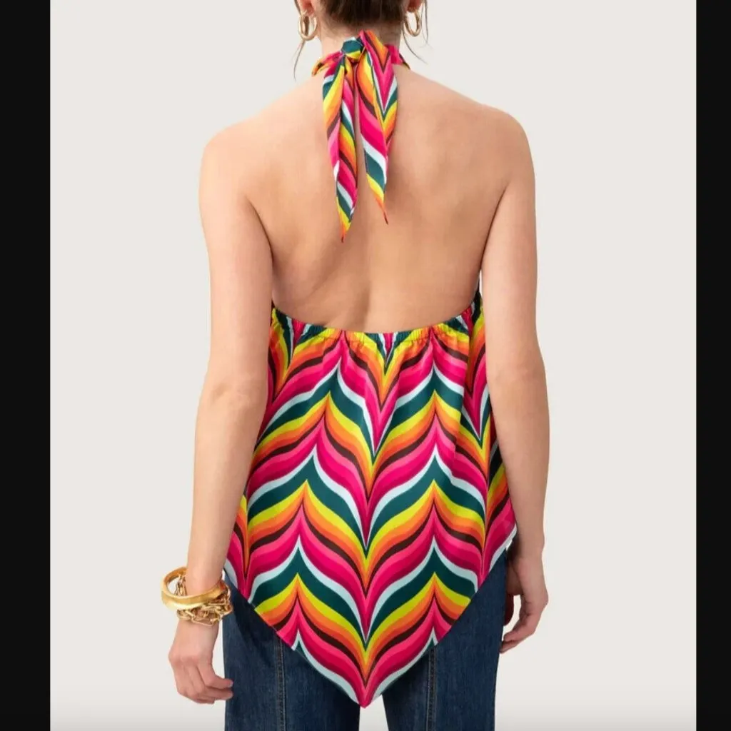 Trina Turk Marine 3 Satin Halter Top in Radio City Rose Multi XS - Image 3