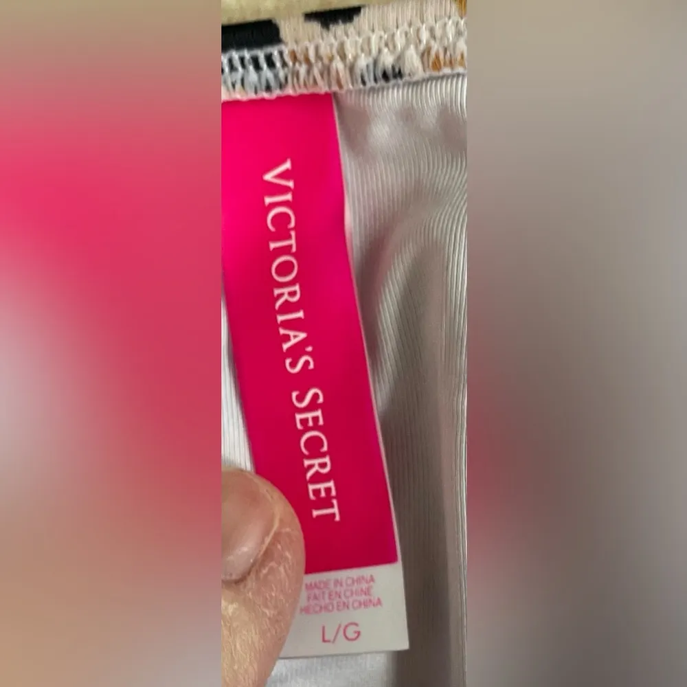 Victoria Secret brown/white/black animal print strapless bikini with fringe; L - Image 2