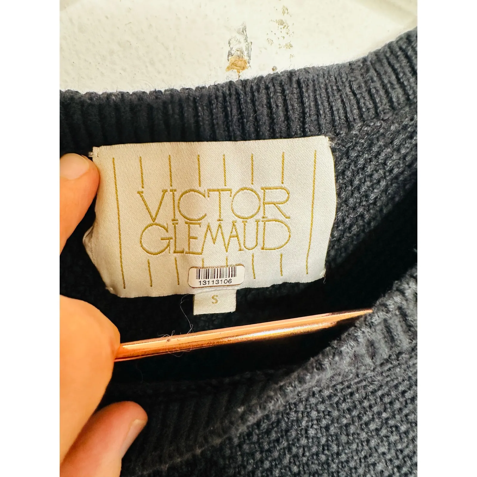 VICTOR GLEMAUD Black Red White Candy Detail Cotton Cashmere V Front Sweater S - Image 6