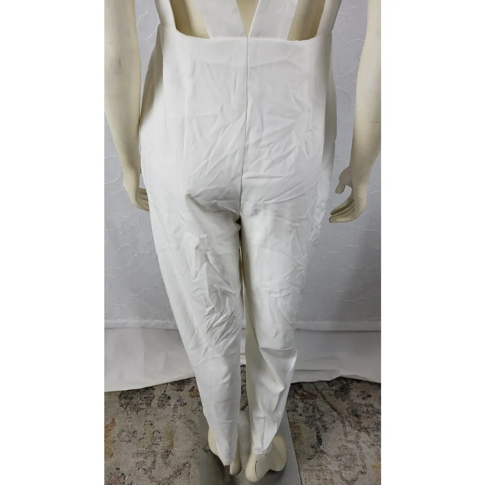 L'atiste by Amy Womens Jumpsuit Sz M White Front Zip Plunging V-Neck Career NEW - Image 12
