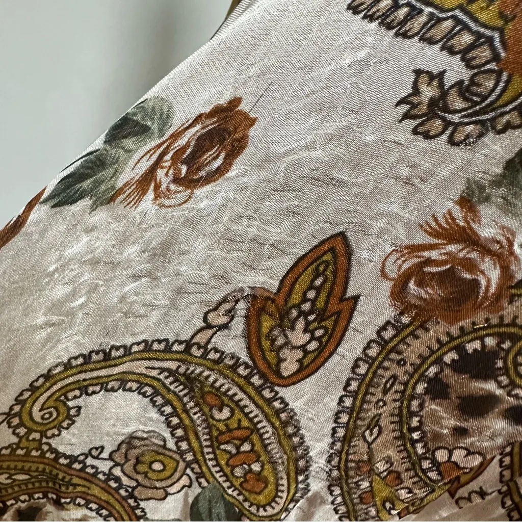 Bella Amore Silk Paisley Animal Print Sheer Blouse Top Cape Bat Sleeve Lined M/L Gold Size L - Image 7