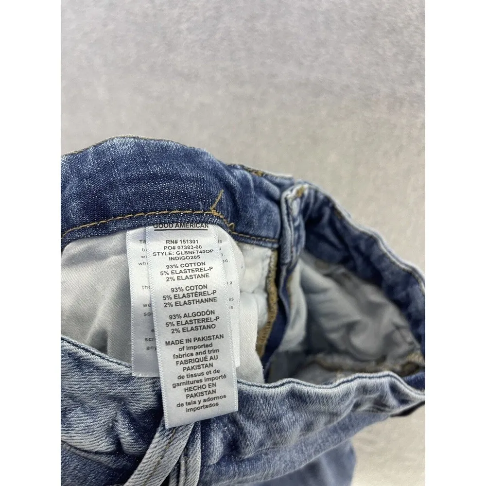 Good American Women's Blue Denim Jeans Distressed Straight Size 0 Cotton - Image 4