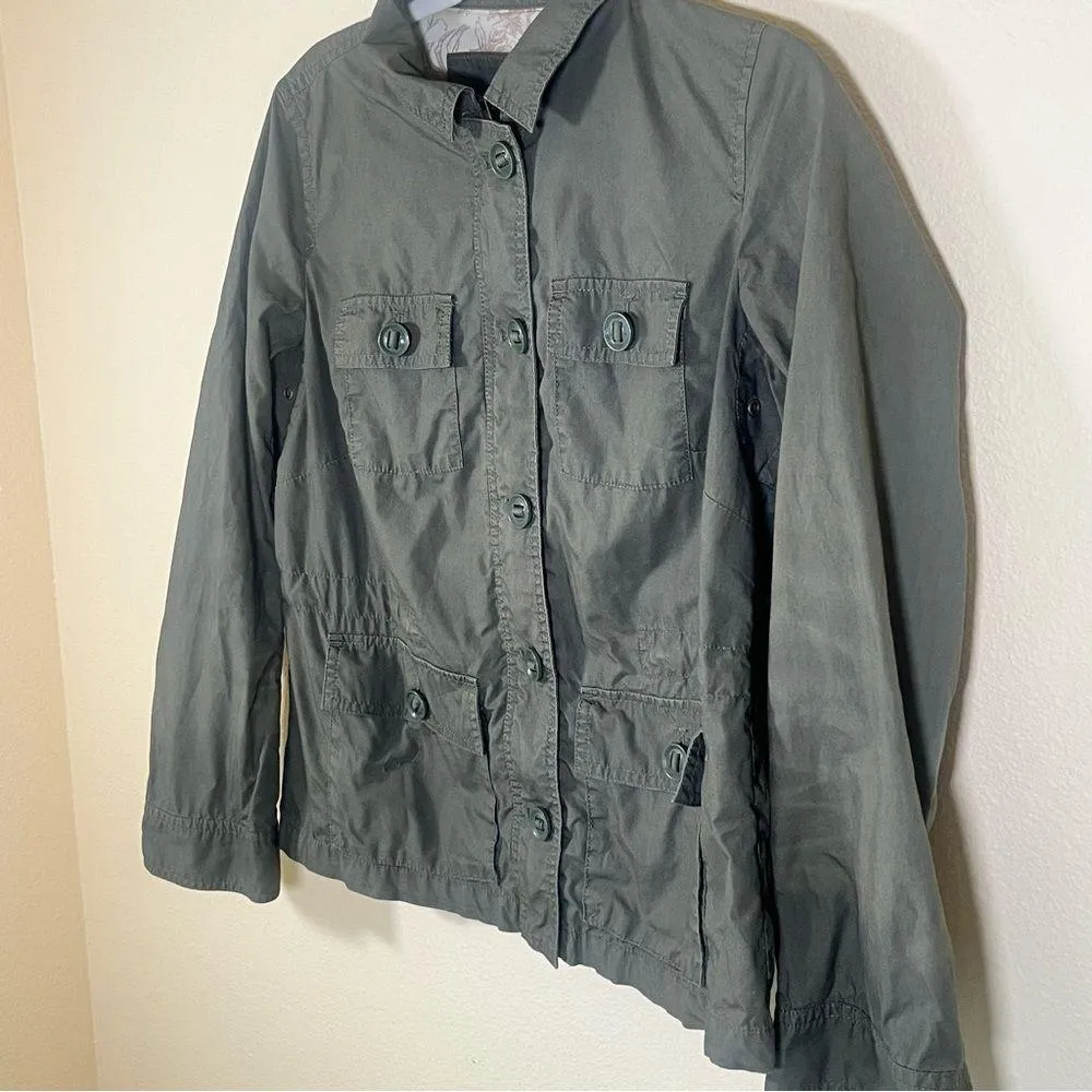 Talbots Green Safari Cropped Trench Cotton Coat Medium Petite - Image 2