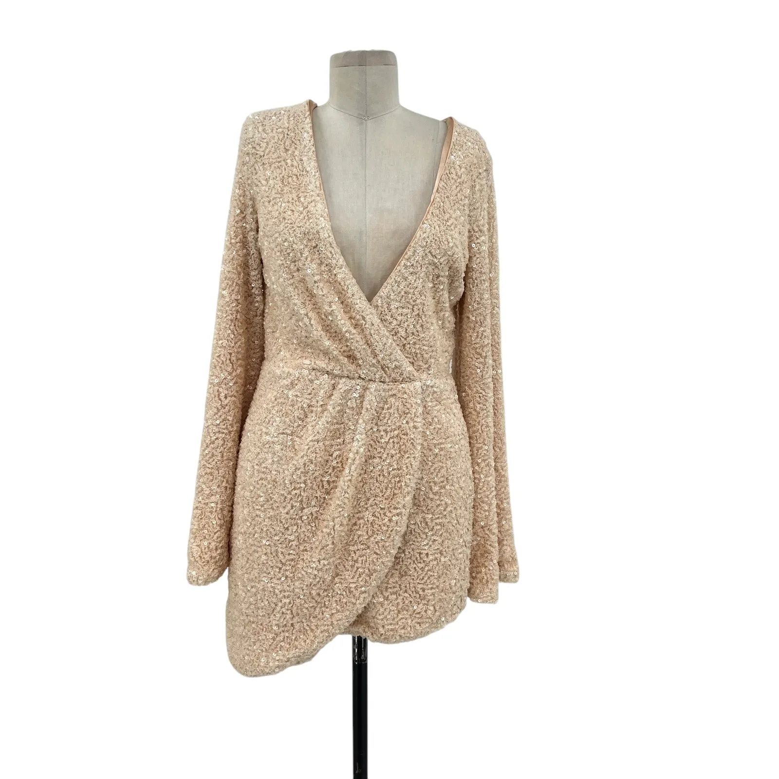 Michael Costello x Revolve Valerie Dress Mini Long‎ Sleeve Sequin Ivory Medium - Image 3