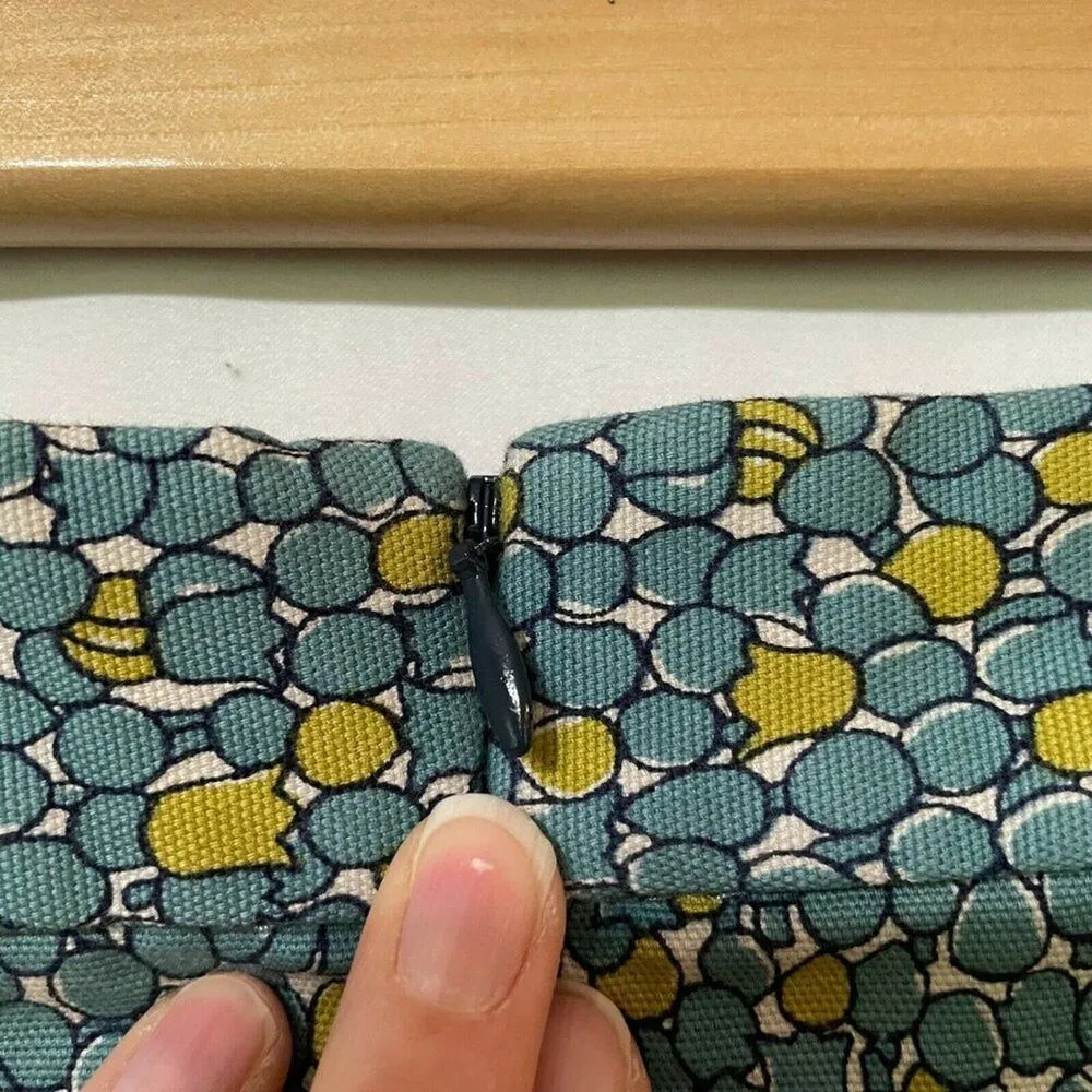 Talbots Womens Yellow Teal Floral Back Zip Pencil Skirt Dark Academia 8 - Image 5