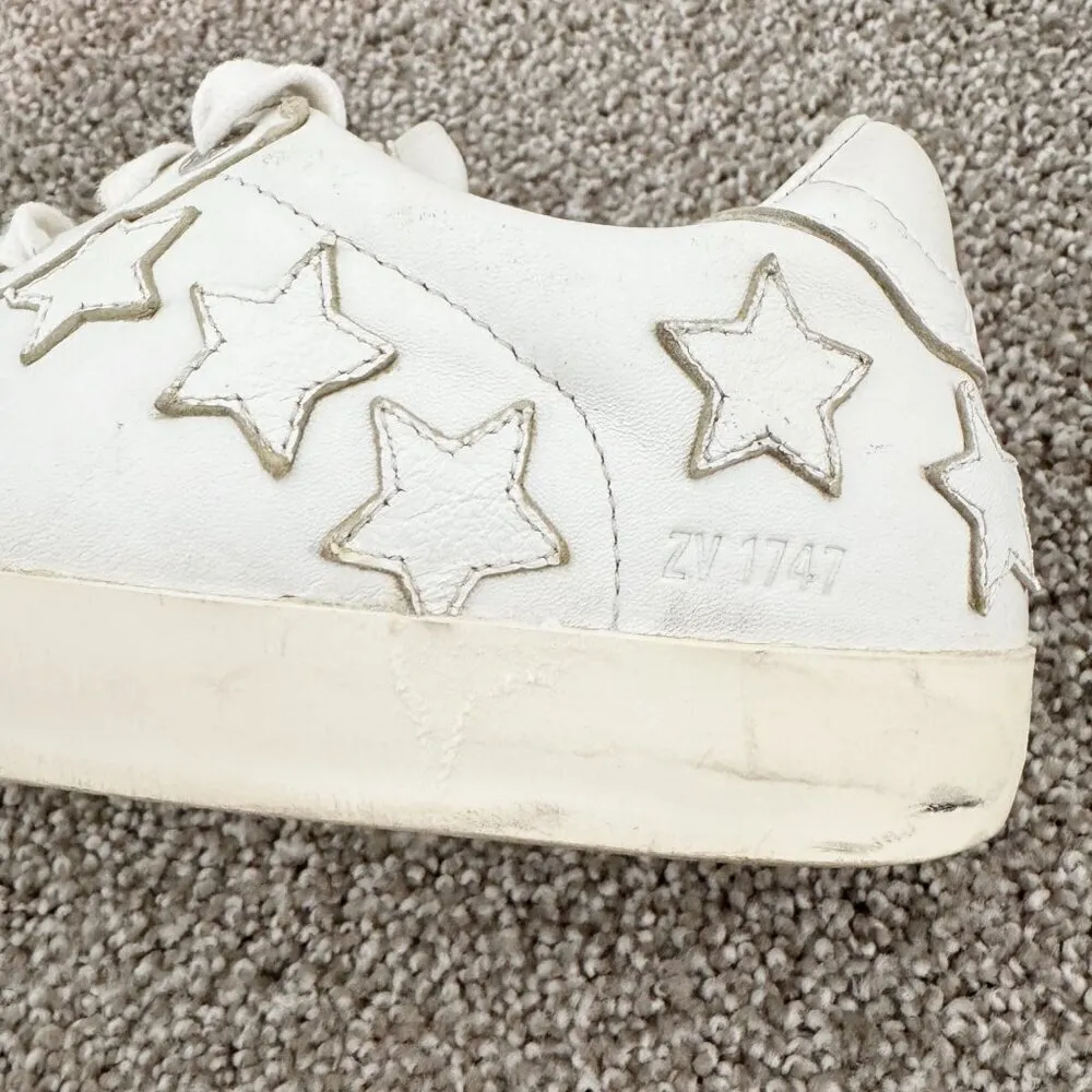 Zadig & Voltaire Leather Star Distressed Sneakers in White Made in‎ Italy Size 7 - Image 10