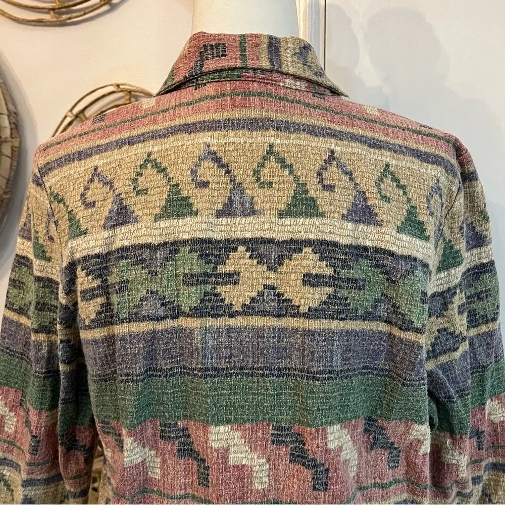 Vintage Bedford Fair Aztec Southwestern Tapestry Blazer Jacket USA Size 16 Green - Image 8