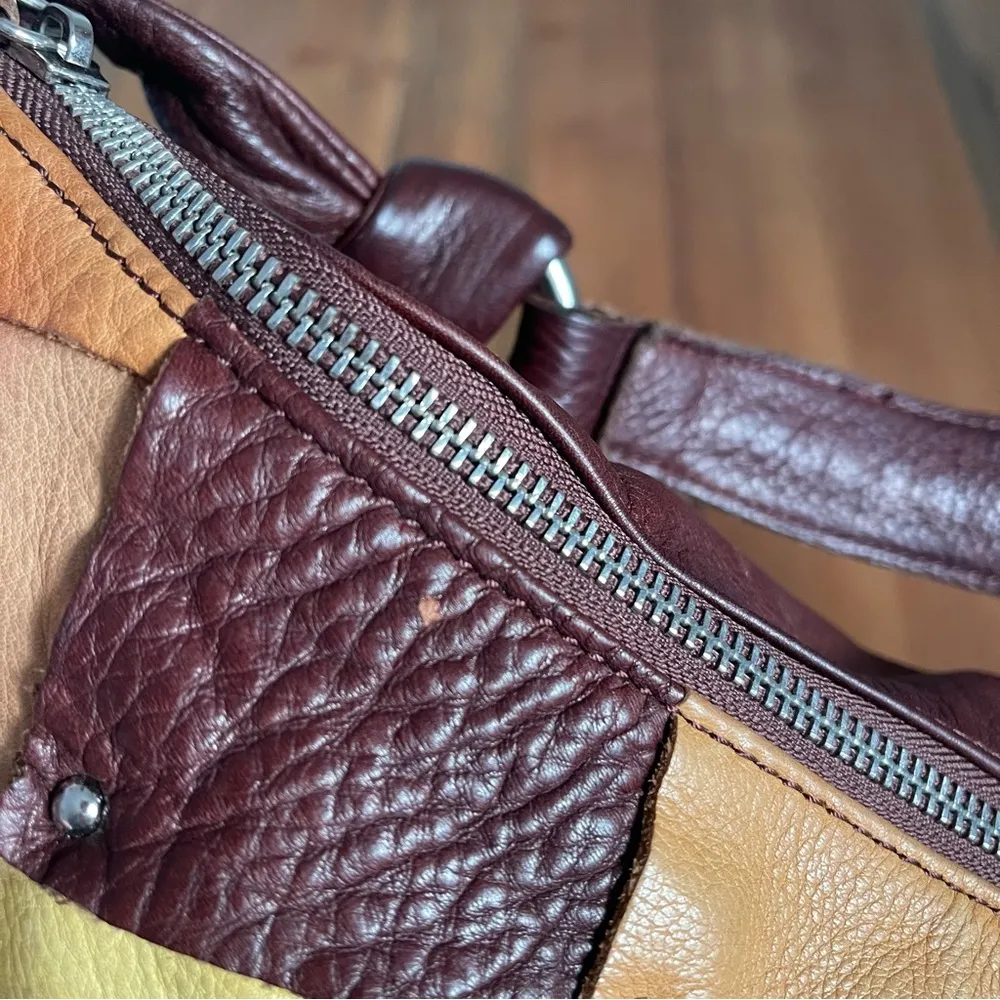 B. Makowsky "Fort Apache" Patchwork Leather Hobo Bag Purse Tote Brown Green L - Image 3