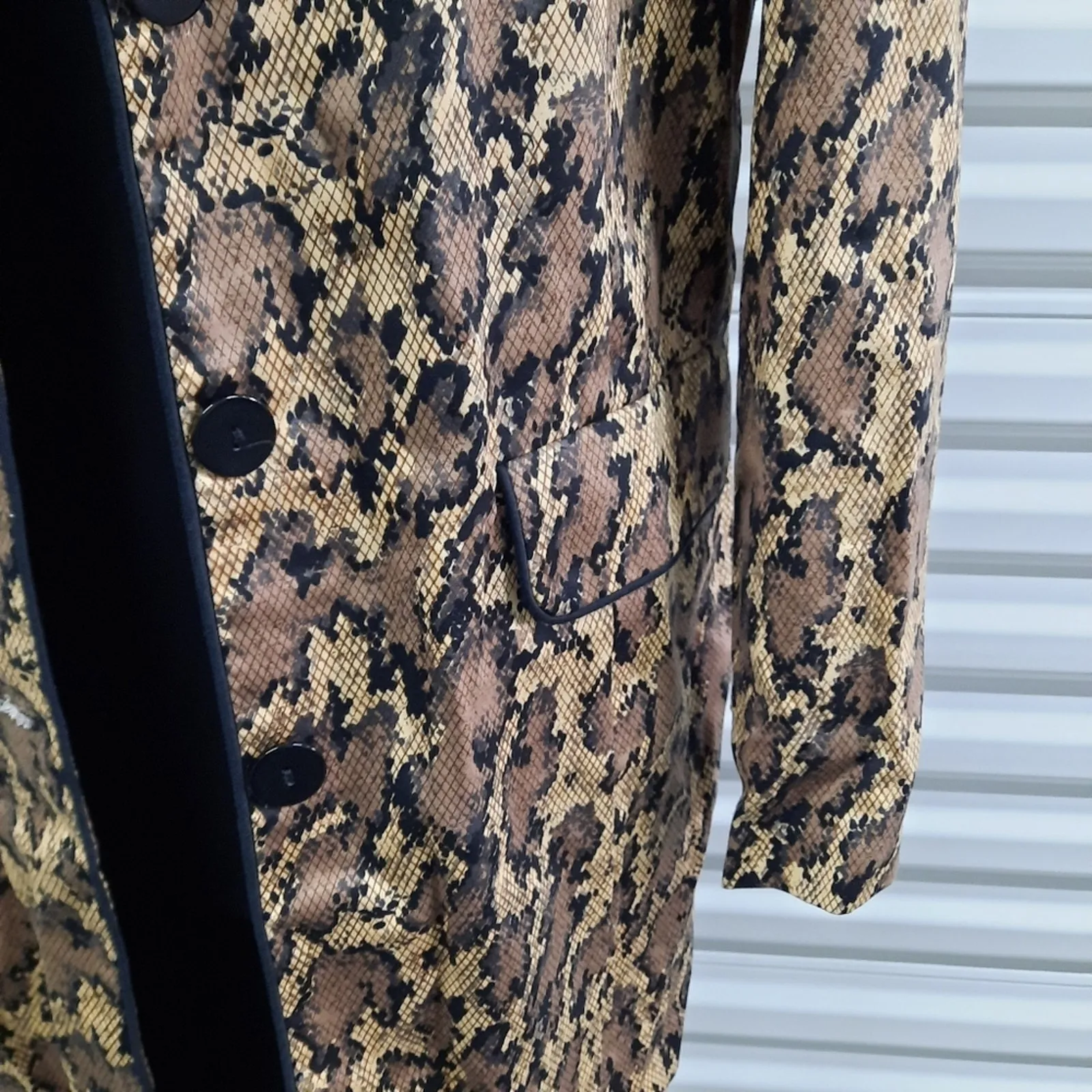 Vintage 90s Y2K Maggie Sweet Womens Jacket Medium Snakeskin Print Long Blazer Brown - Image 5