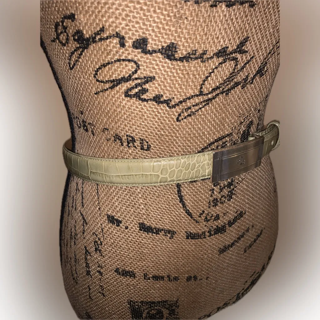 LRL Ralph Lauren Italian Leather Sage Green Croc Embossed Belt Silver Buckle S - Image 9