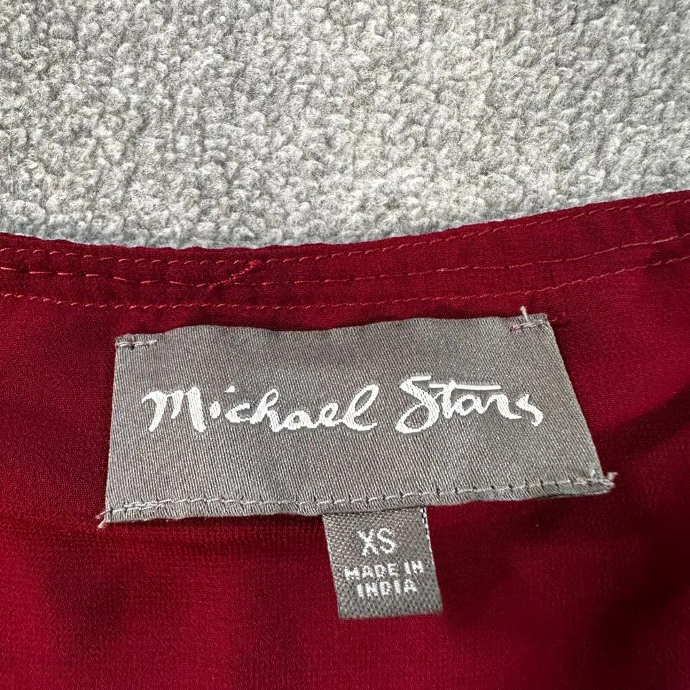 Michael Stars Burgundy Beaded V-Neck Blouse Women's XS Sheer Ruffle Sleeve Top - Image 4