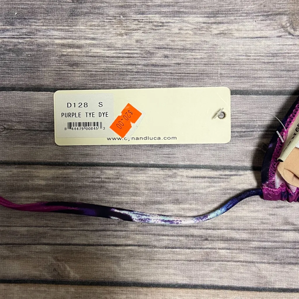 Cyn and Luca Purple White Tie Dye Ring Sliding Triangle Bikini Top NWT Small NOS - Image 10