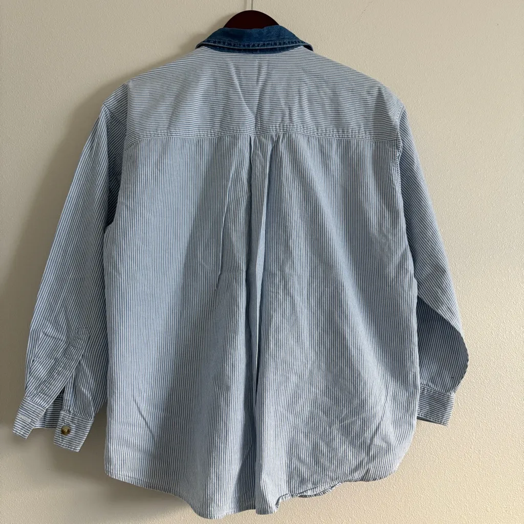 Vintage Light Blue Striped Button - Image 9