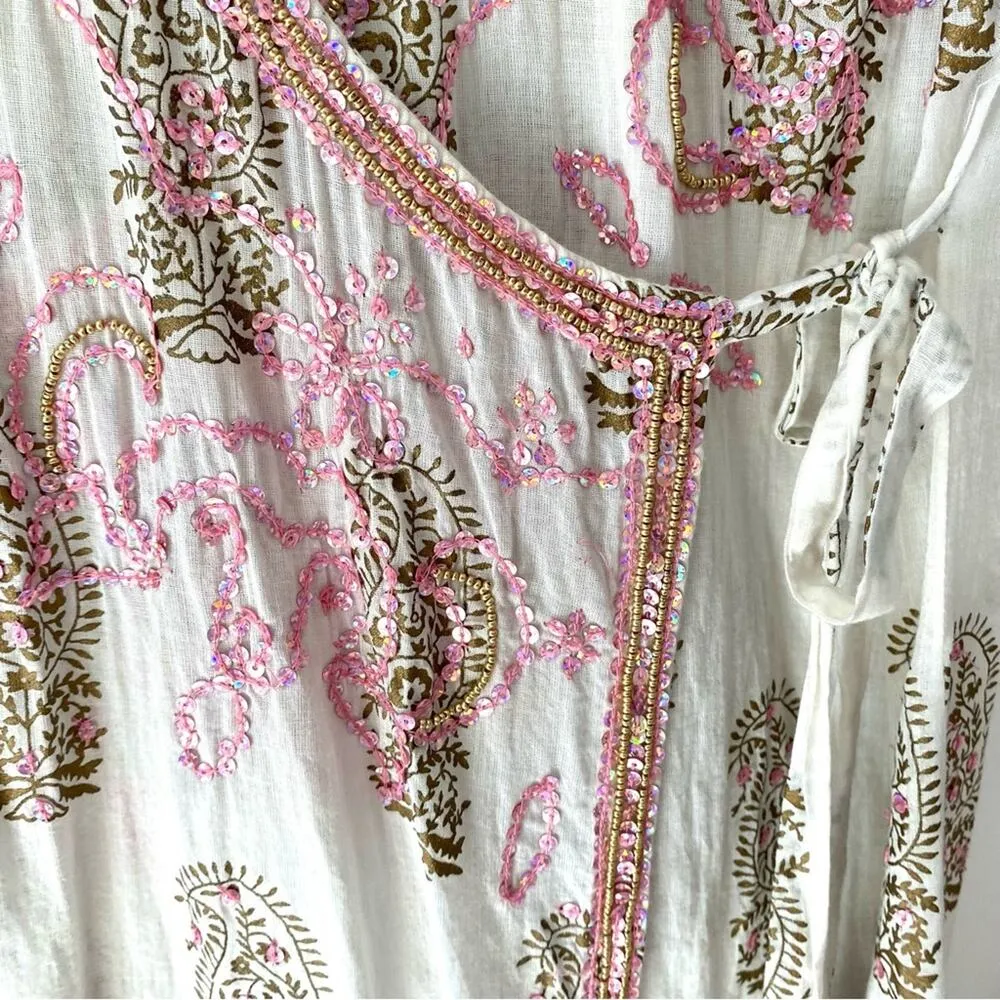Juliet Dunn London Sequin White Pink Gold Swimsuit Beach Coverup Wrap Dress 1 - Image 7