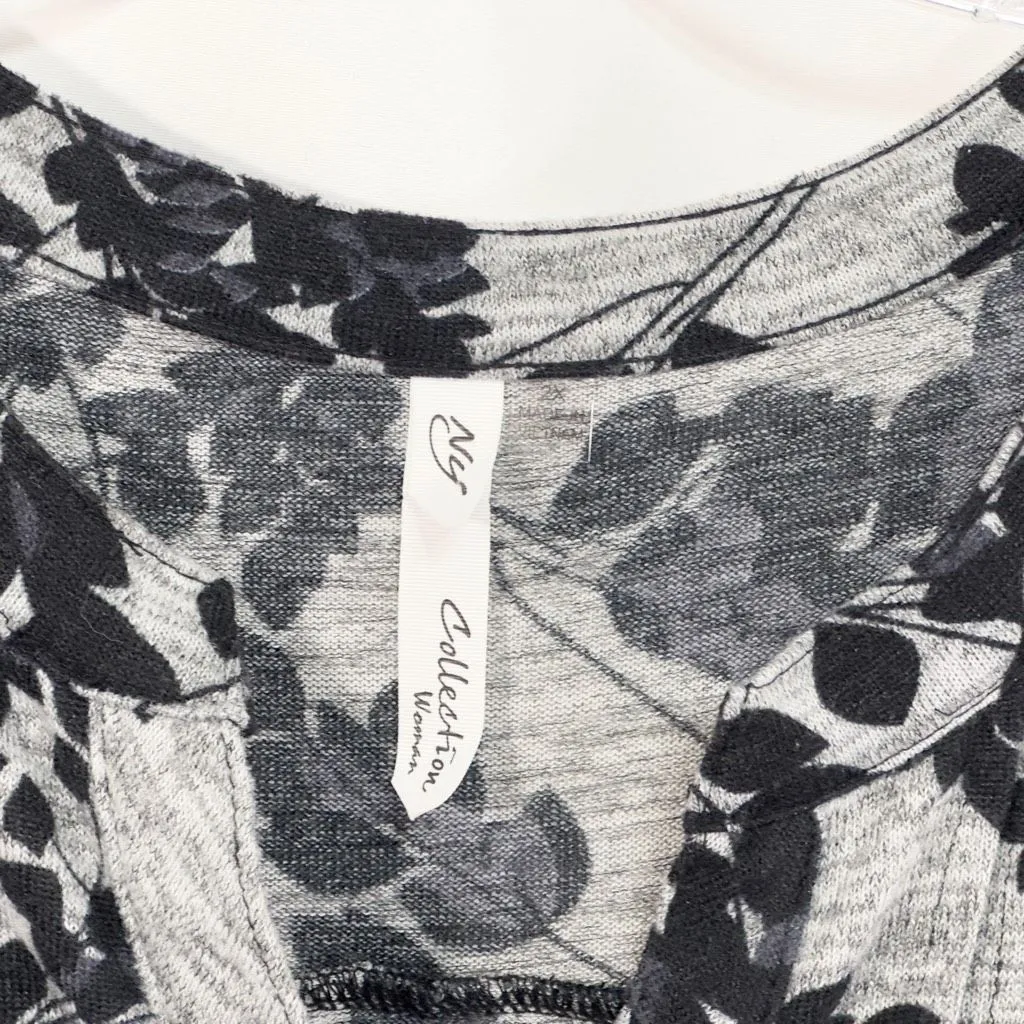 NY Collection Plus Size 3X Top Gray Black Floral V Neck Knit Boho Stretch 830 - Image 7