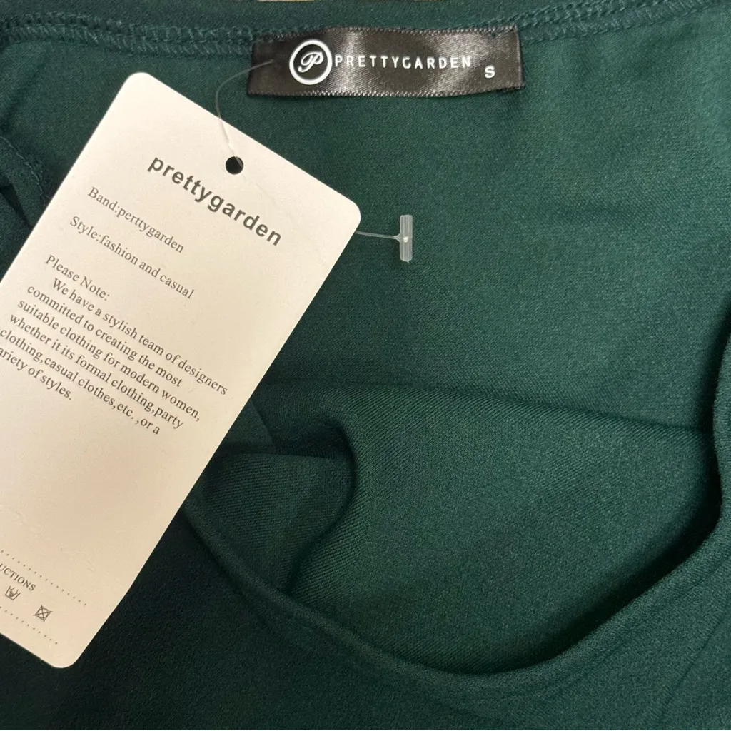 NWT PRETTYGARDEN One Shoulder Bow Dress - Green, Size Small - Image 3