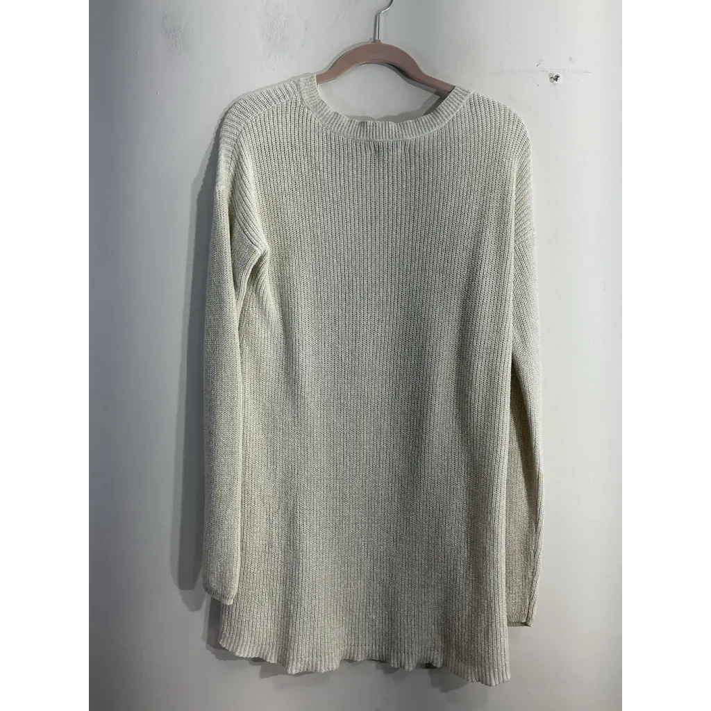 Womans Ana Pullover Sweater Long Sleeve Medium White Gold Braided Accent - Image 2