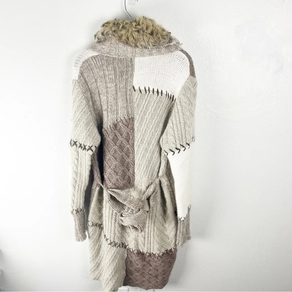 CHICO’S Wool Angora Rabbit Hair Cashmere Blend Faux Fur Collar Long Cardigan - Image 2