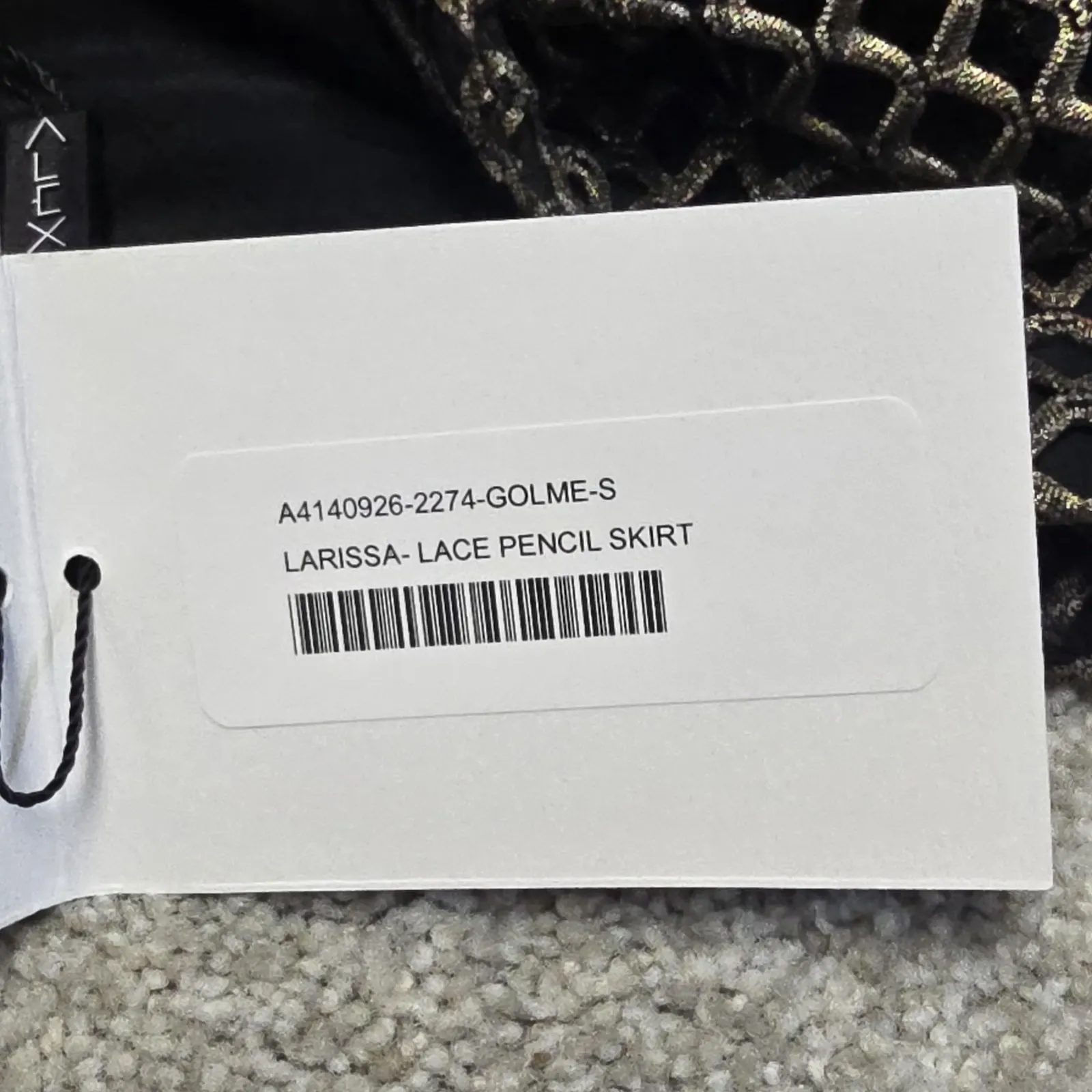 Alexis Larissa Lace Pencil Skirt Gold Metallic Mesh Black Lined Size Small NWT - Image 4